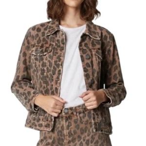 NWOT BLANK NYC Jacket 'Catwalk' Trucker Leopard Animal Print Denim Brown Small